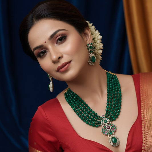 American Diamond Green Pearl Trendy Choker and Earrings Set