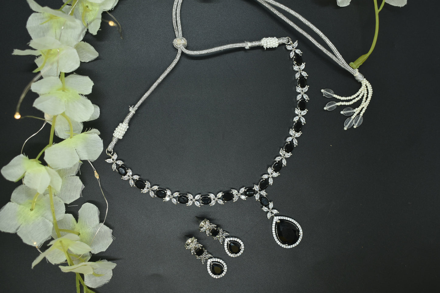 Chirmi Silver Polish CZ Designer Necklace Set