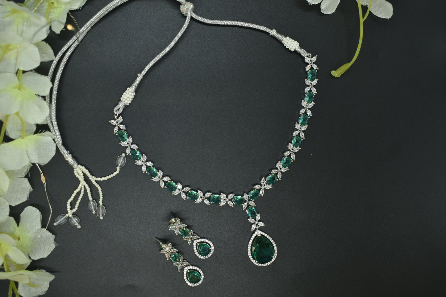 Chirmi Silver Polish CZ Designer Necklace Set