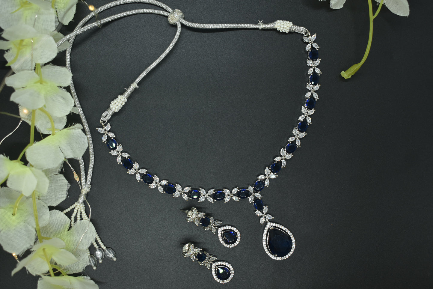 Chirmi Silver Polish CZ Designer Necklace Set