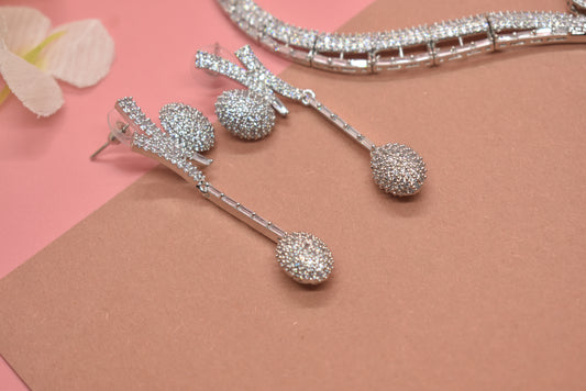 Christy Silver Polish White Stone CZ Designer Necklace Set