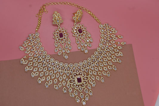 Julisha Gold Polish White stone CZ Designer Necklace Set