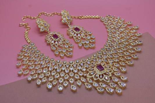 Julisha Gold Polish White stone CZ Designer Necklace Set