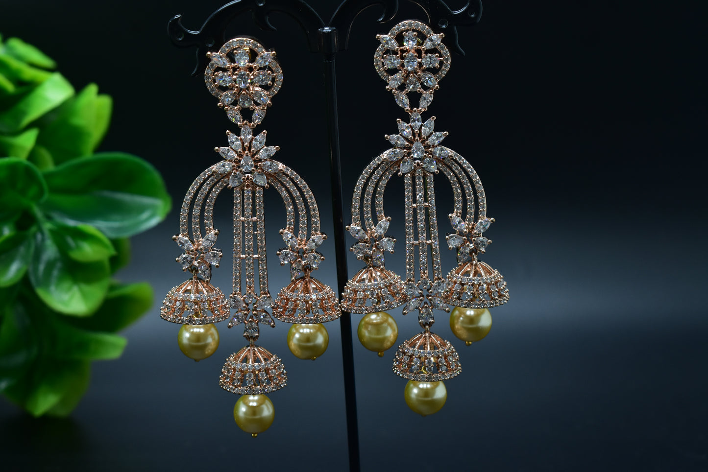 Ishleen Chandelier Rose Gold Polish AD Designer Earrings