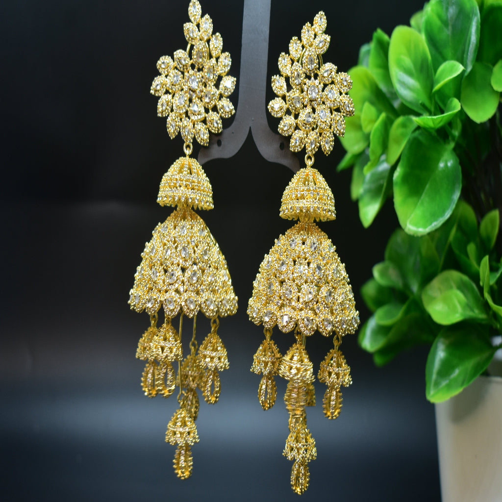Gold Zirconia earrings with intricate designs
