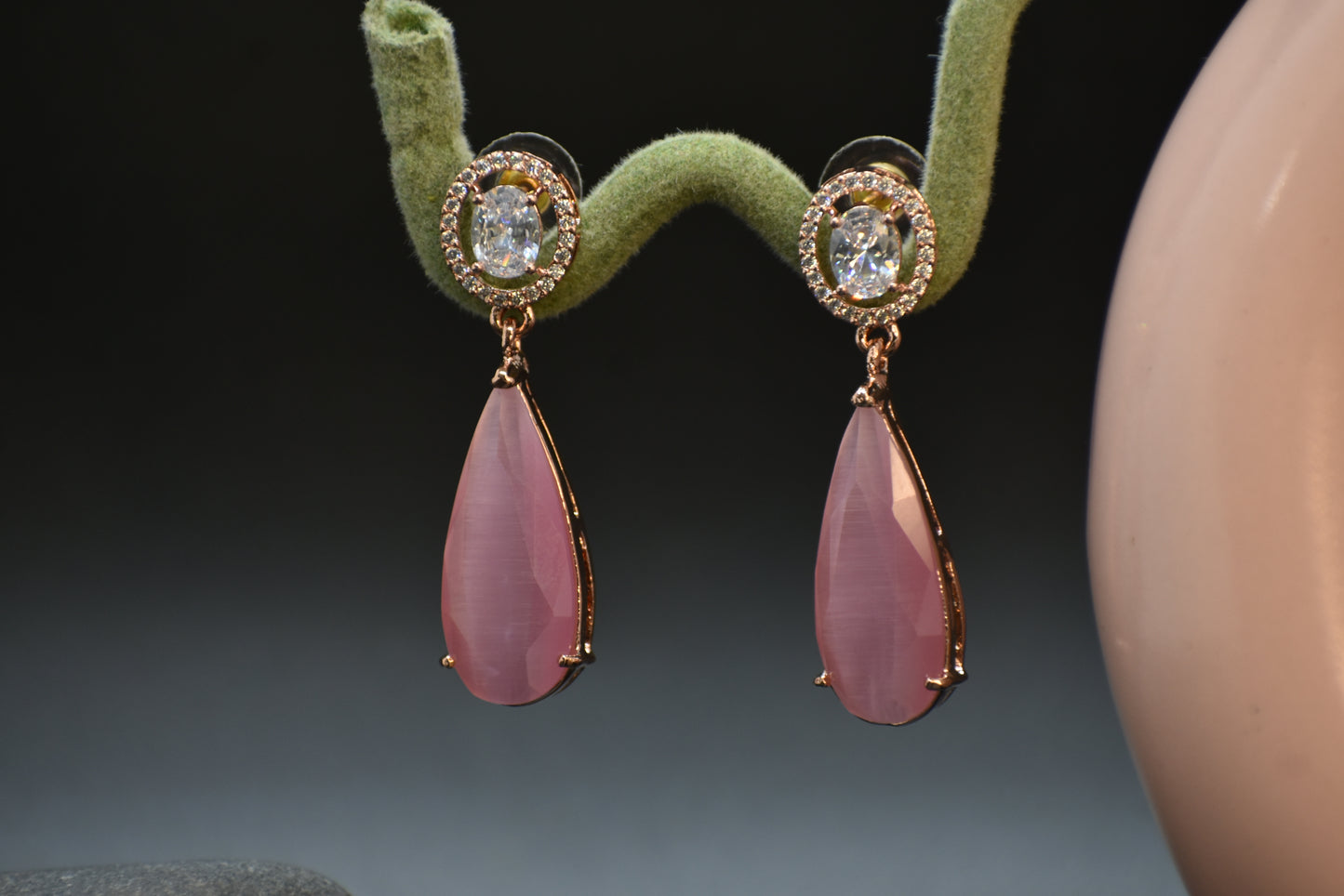 Kaia Pink Rose Gold Polish AD Designer Drop Earrings