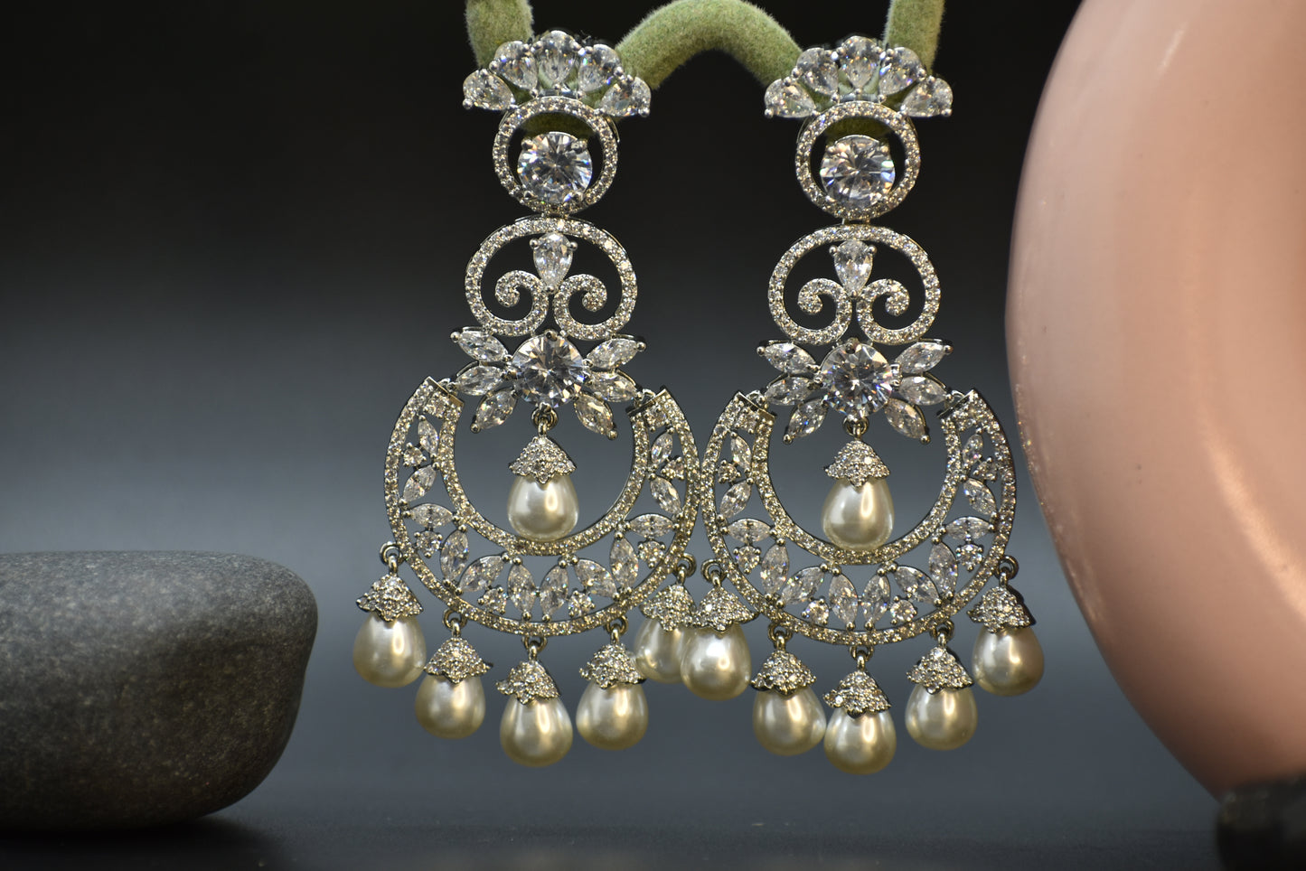 Meira Silver Polish AD Designer Chandbali Earrings