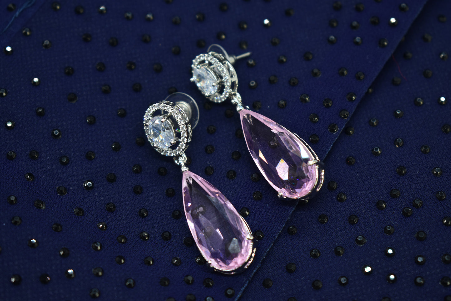 Jiya Silver Polish AD Designer Drop Earrings