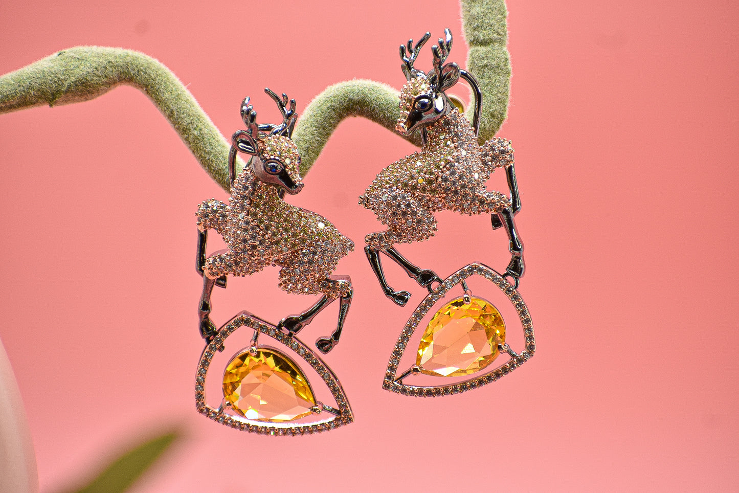 Charvi Rose Gold Polish Deer AD Designer Earrings