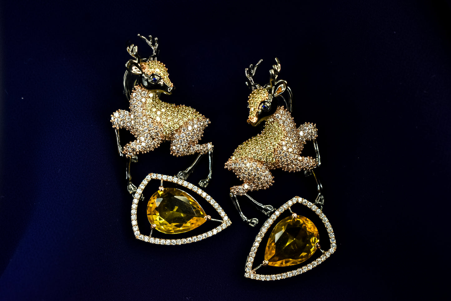Charvi Rose Gold Polish Deer AD Designer Earrings
