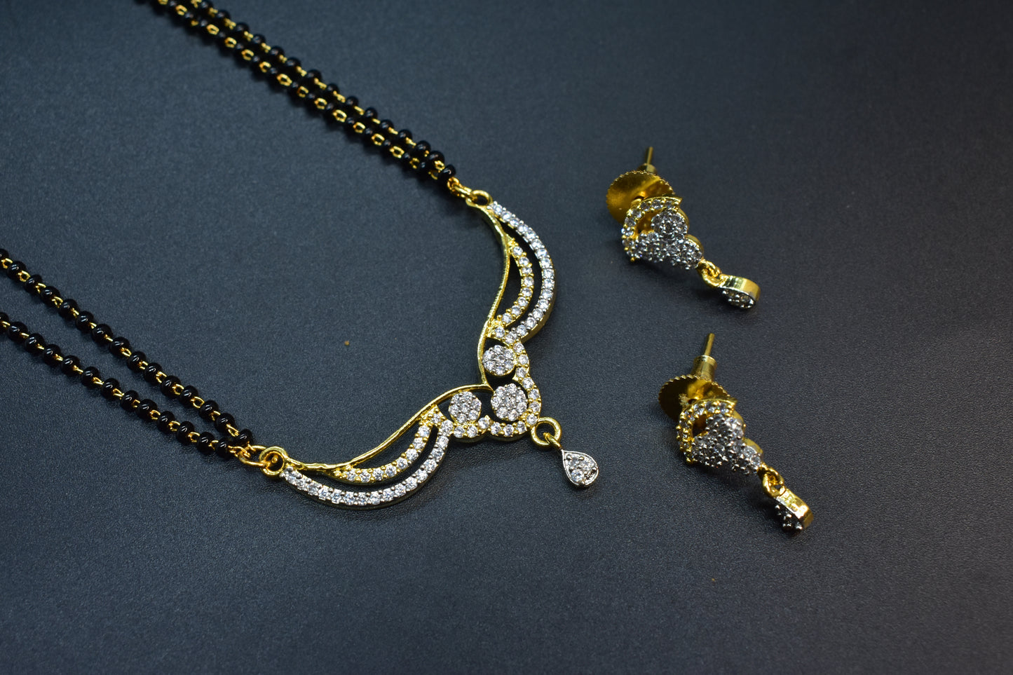 Mishka Gold Polish CZ Designer Mangalsutra Set