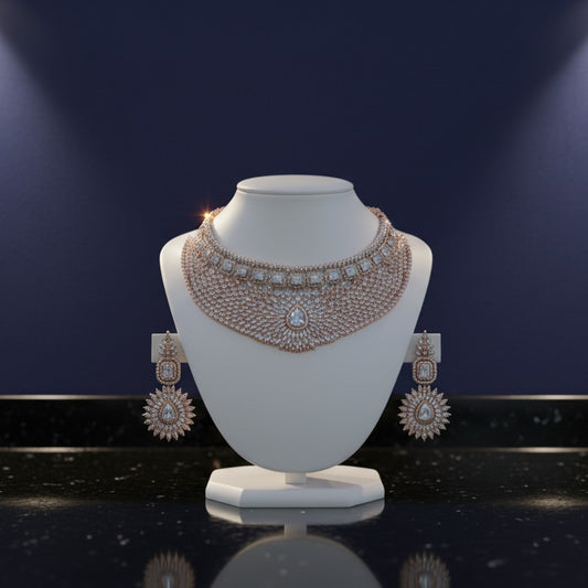 Yara Rose Gold Polish CZ Designer Necklace Set