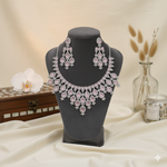 Zohra Pink Stone Silver Polish CZ Designer Necklace Set