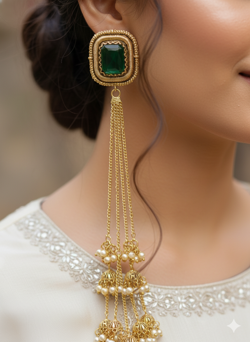 Kavya Moissanite Long Designer Ghungroo Dangler Earrings