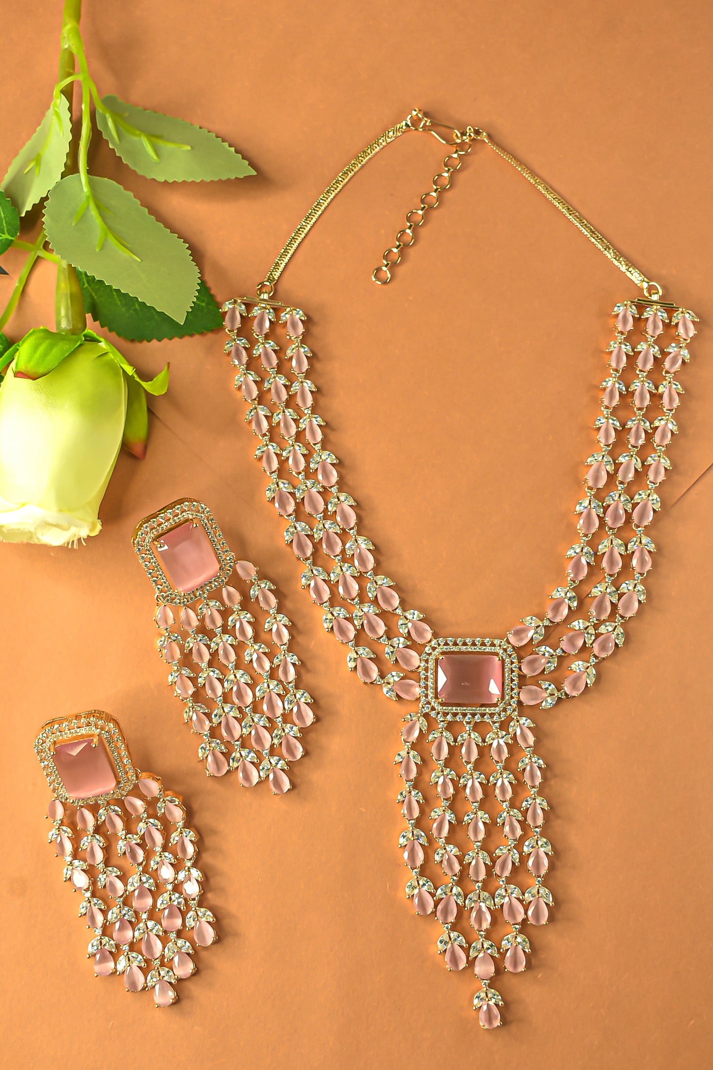 Giordi Baby Pink CZ Designer Necklace Set