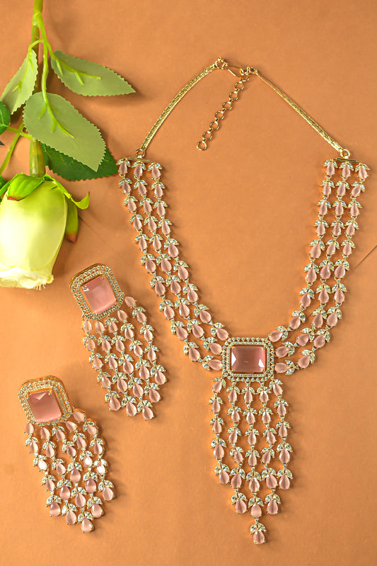 Giordi Baby Pink CZ Designer Necklace Set