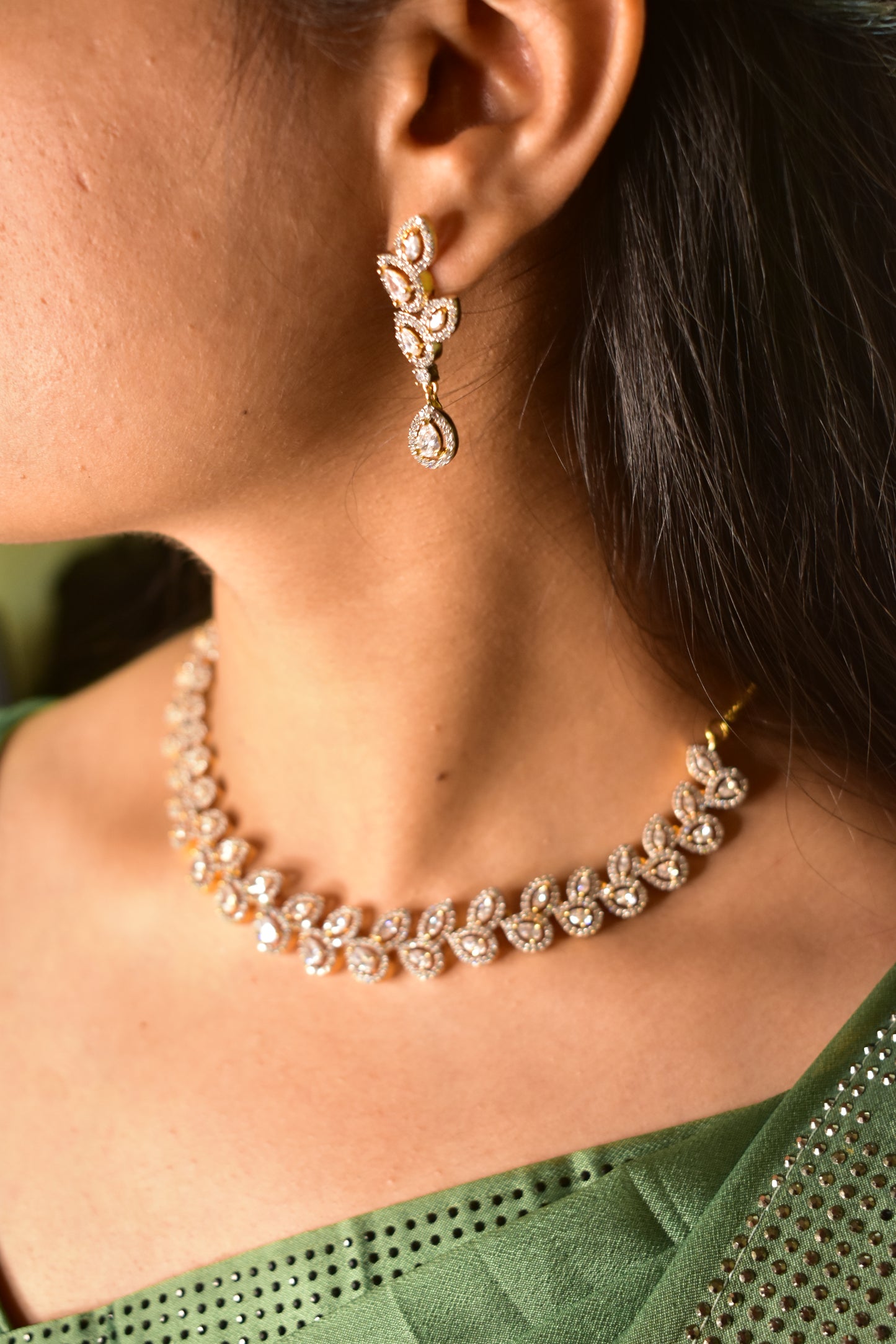 Hansika Gold Polish CZ Designer Necklace Set