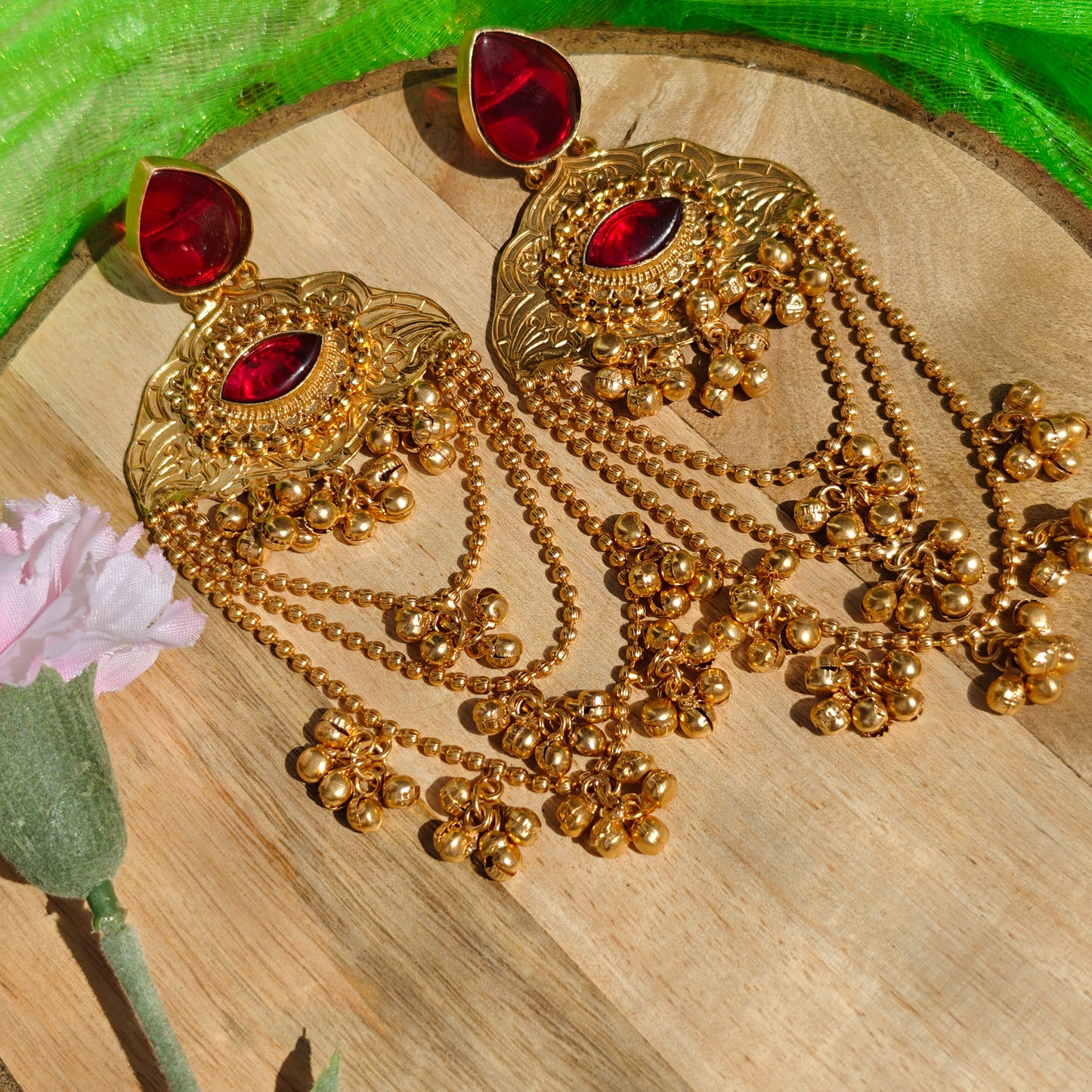 Kashmiri Meena Gold-toned Fringe Teardrops Earrings