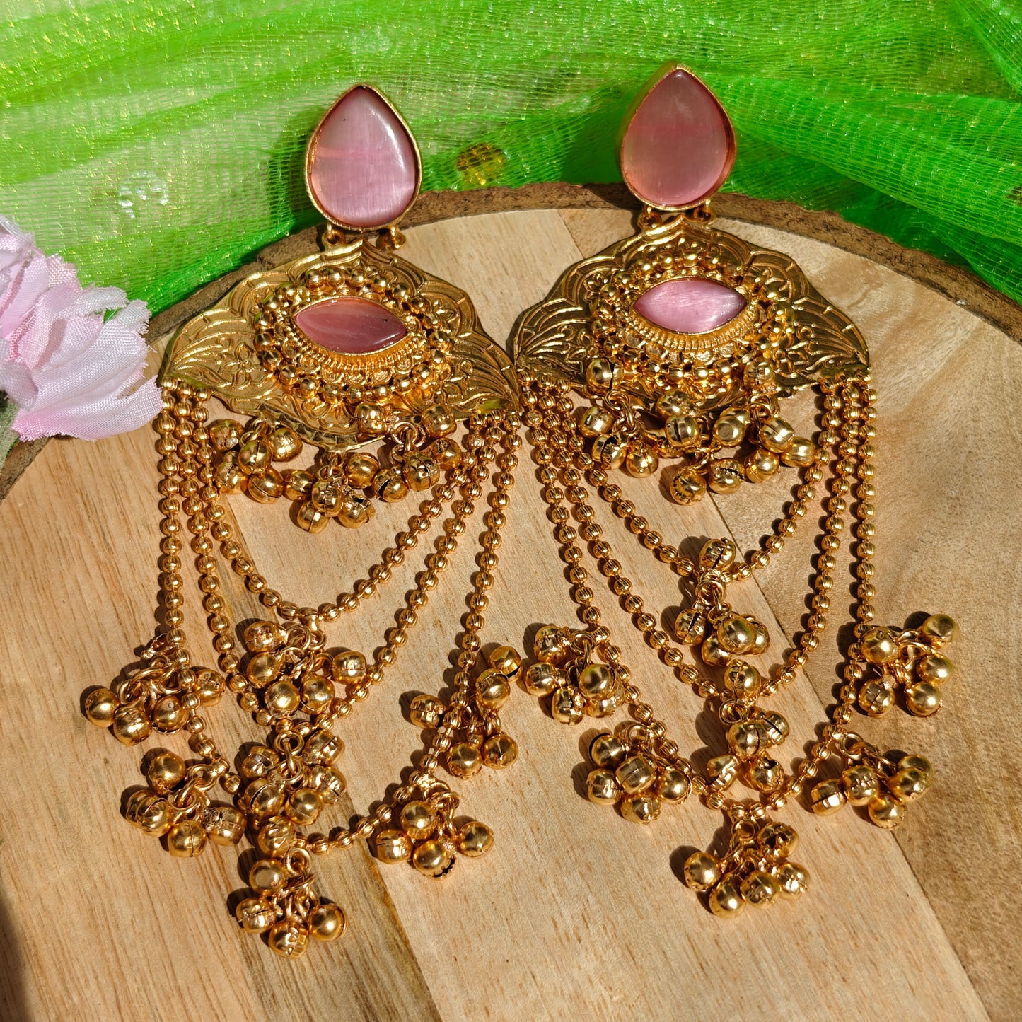 Kashmiri Meena Gold-toned Fringe Teardrops Earrings