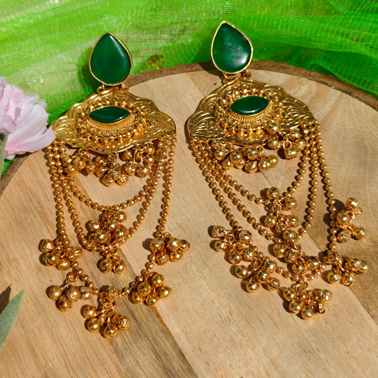 Kashmiri Meena Gold-toned Fringe Teardrops Earrings