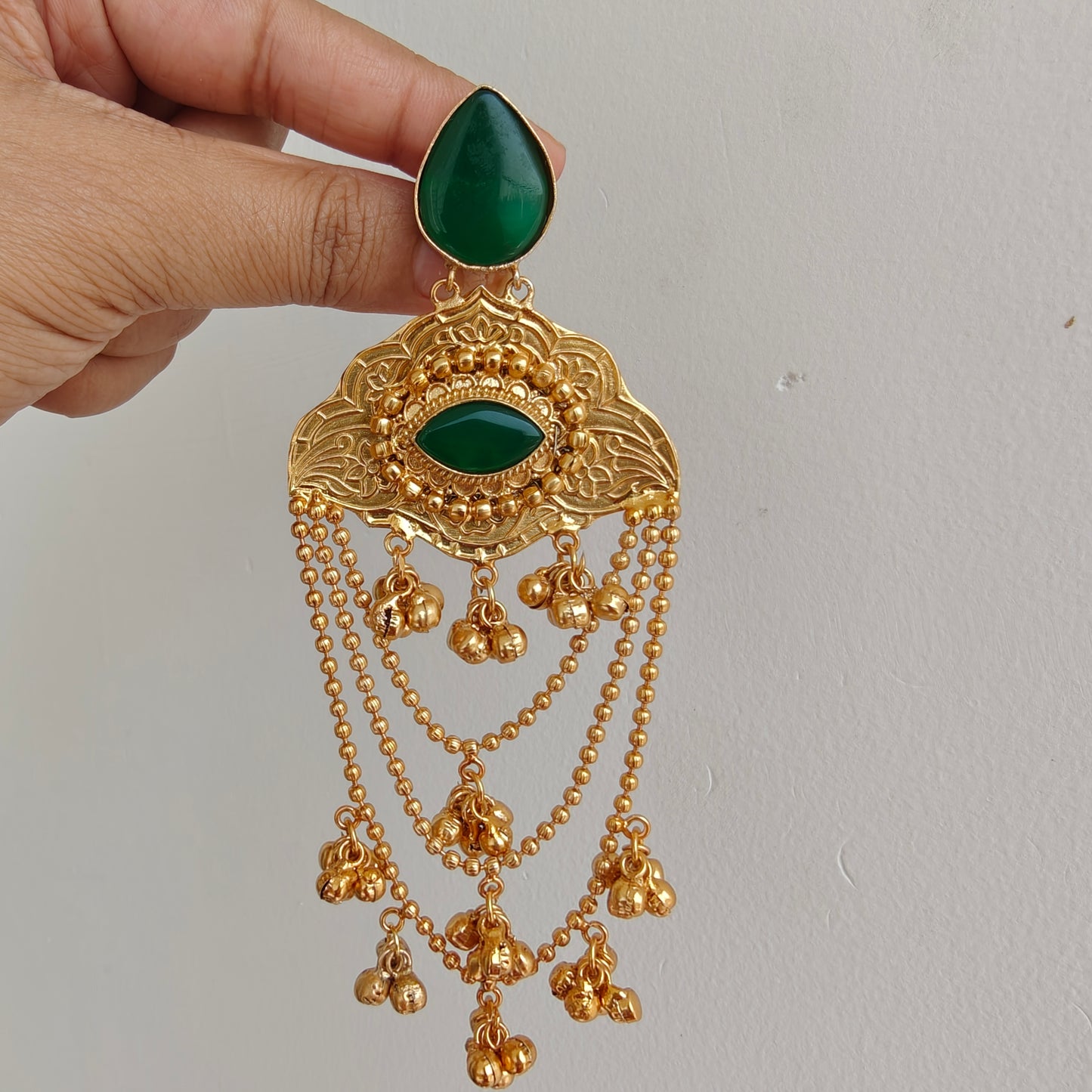 Kashmiri Meena Gold-toned Fringe Teardrops Earrings