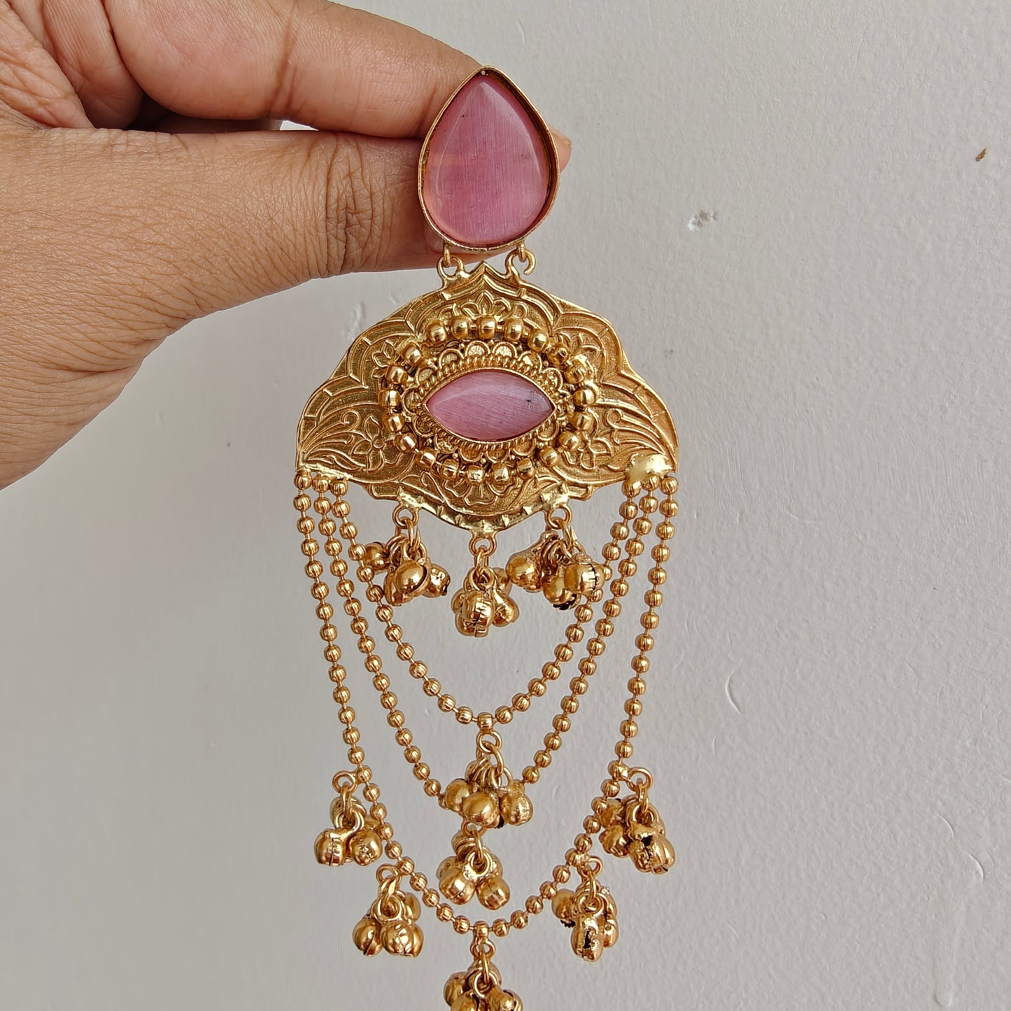 Kashmiri Meena Gold-toned Fringe Teardrops Earrings