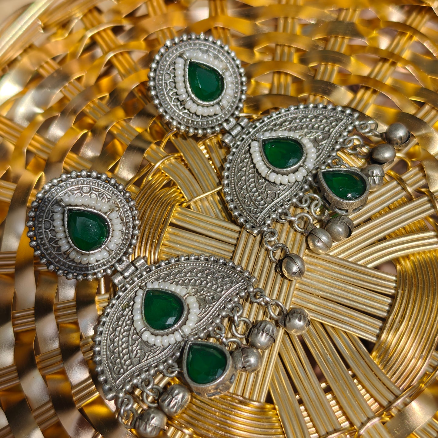 Oxidised Ruhani Silver Plated Meena Handmade Jhumka Earrings