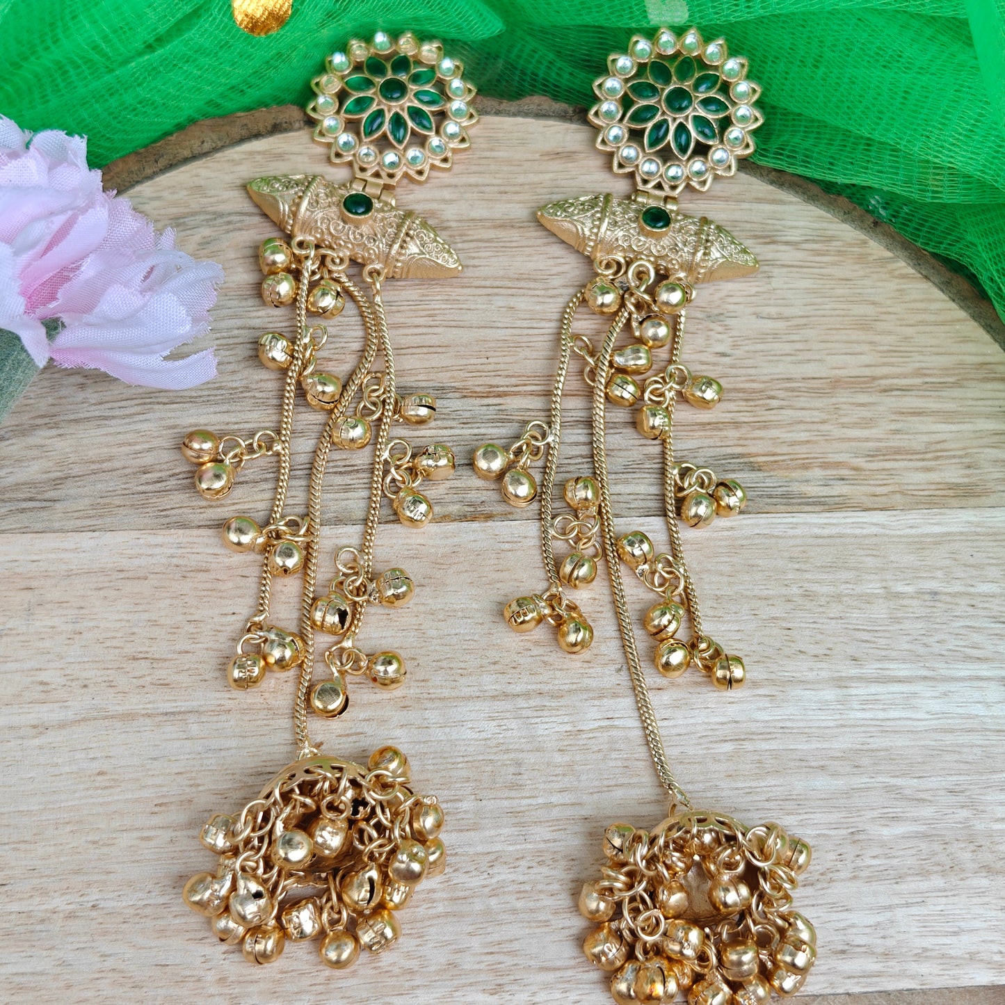 Gold-toned Sunehri Jheel Kashmiri Long Earrings