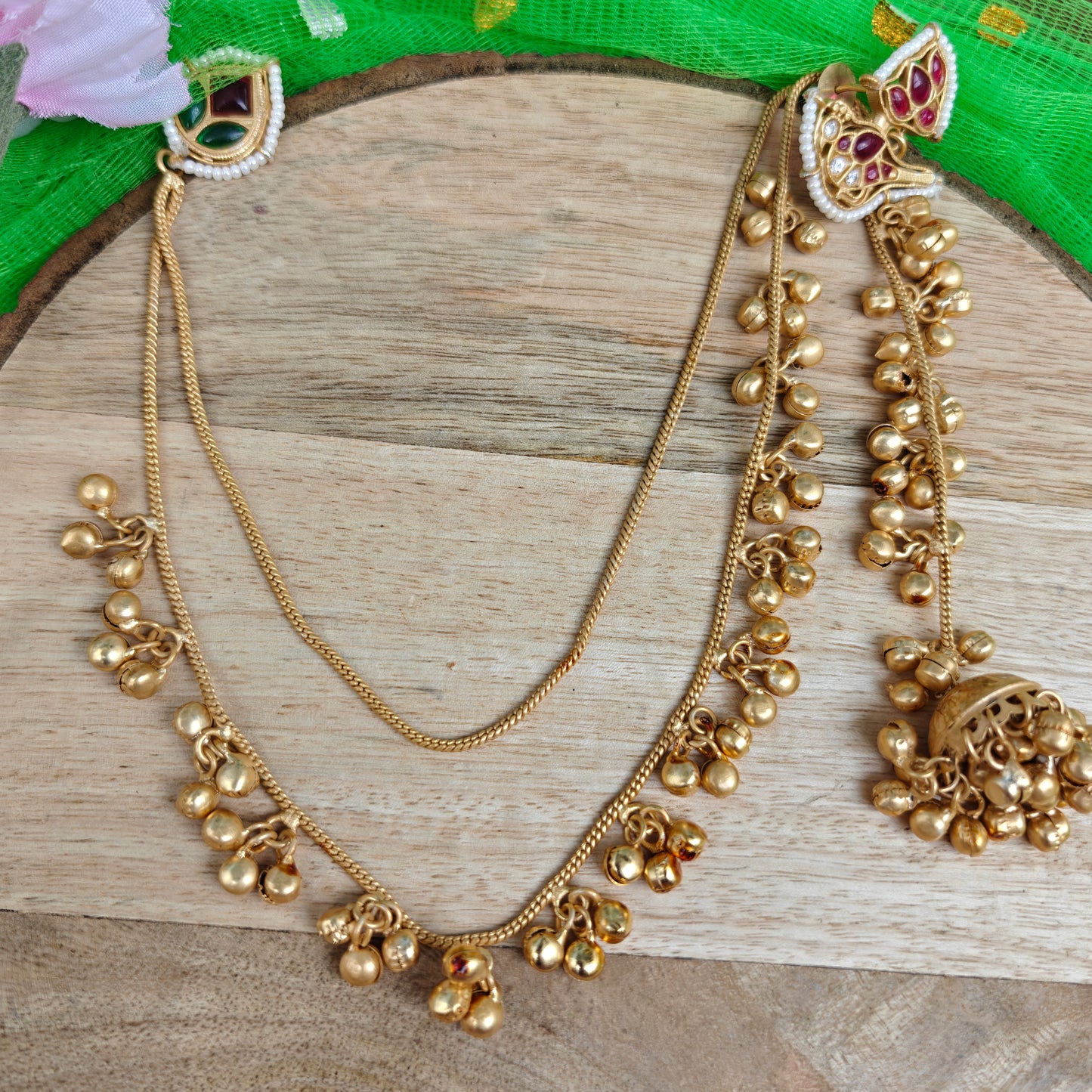Kashmiri Style Ghungroo Golden Ear Chain Earrings