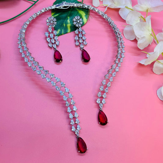 Hania Silver Polish CZ Designer Necklace Set