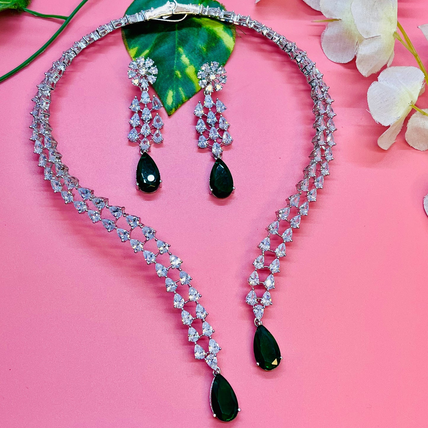 Hania Silver Polish CZ Designer Necklace Set
