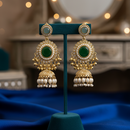 Kashmiri Moissanite Chandbaali with Pearl Drop Jhumka