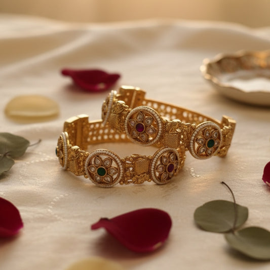 Women Fashionable Rajwada with Meena detailing Kada Bangle