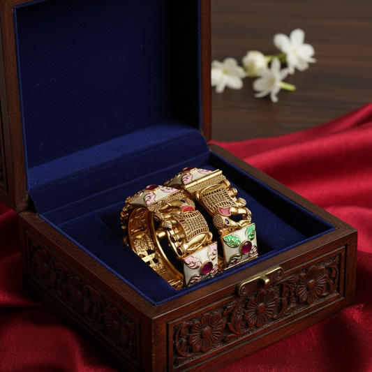 Antique Rajwada Royal Elephant Motif Gold Plated Kada Bangle