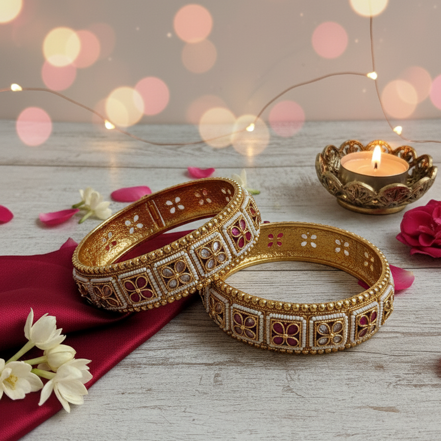 Women Traditional Rajwada Ruby Gold plated kada Bangles