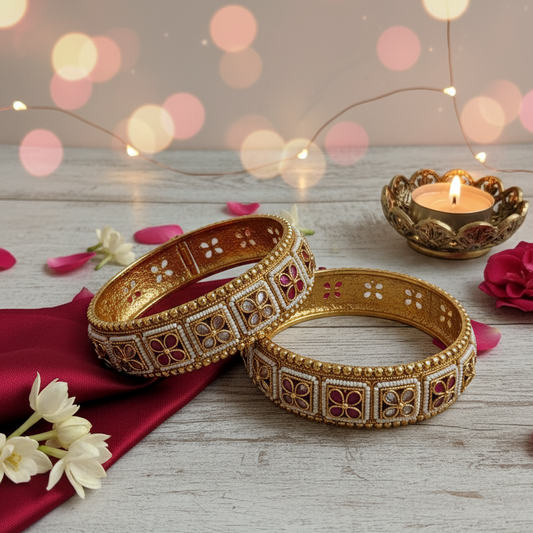 Women Traditional Rajwada Ruby Gold plated kada Bangles