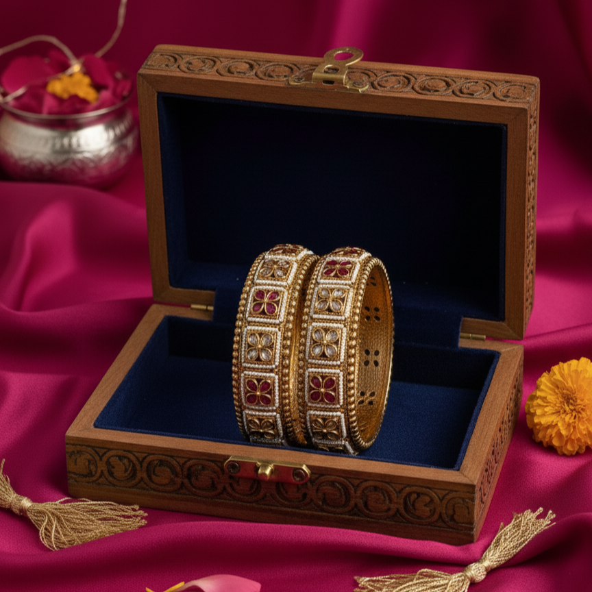 Women Traditional Rajwada Ruby Gold plated kada Bangles