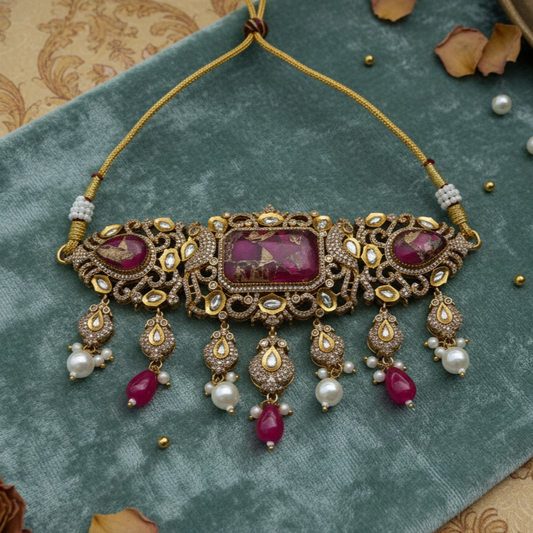 Sarvana Rajwada Traditional Maroon Bridal Choker Necklace