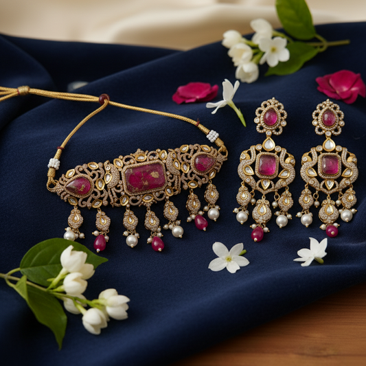Sarvana Rajwada Traditional Maroon Bridal Choker Necklace