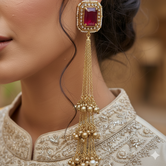 Kavya Moissanite Long Designer Ghungroo Dangler Earrings