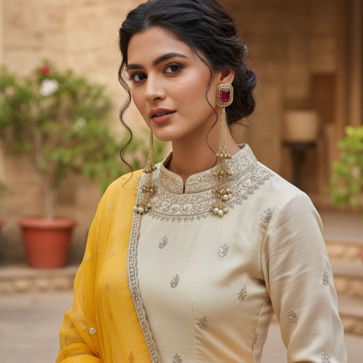 Kavya Moissanite Long Designer Ghungroo Dangler Earrings