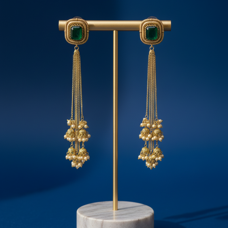Kavya Moissanite Long Designer Ghungroo Dangler Earrings