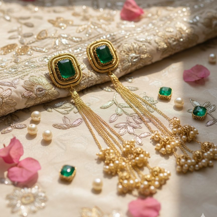 Kavya Moissanite Long Designer Ghungroo Dangler Earrings