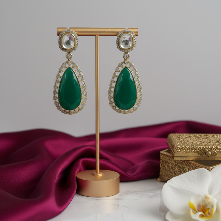 Priya Classy Kundan Moissanite Drop Earrings