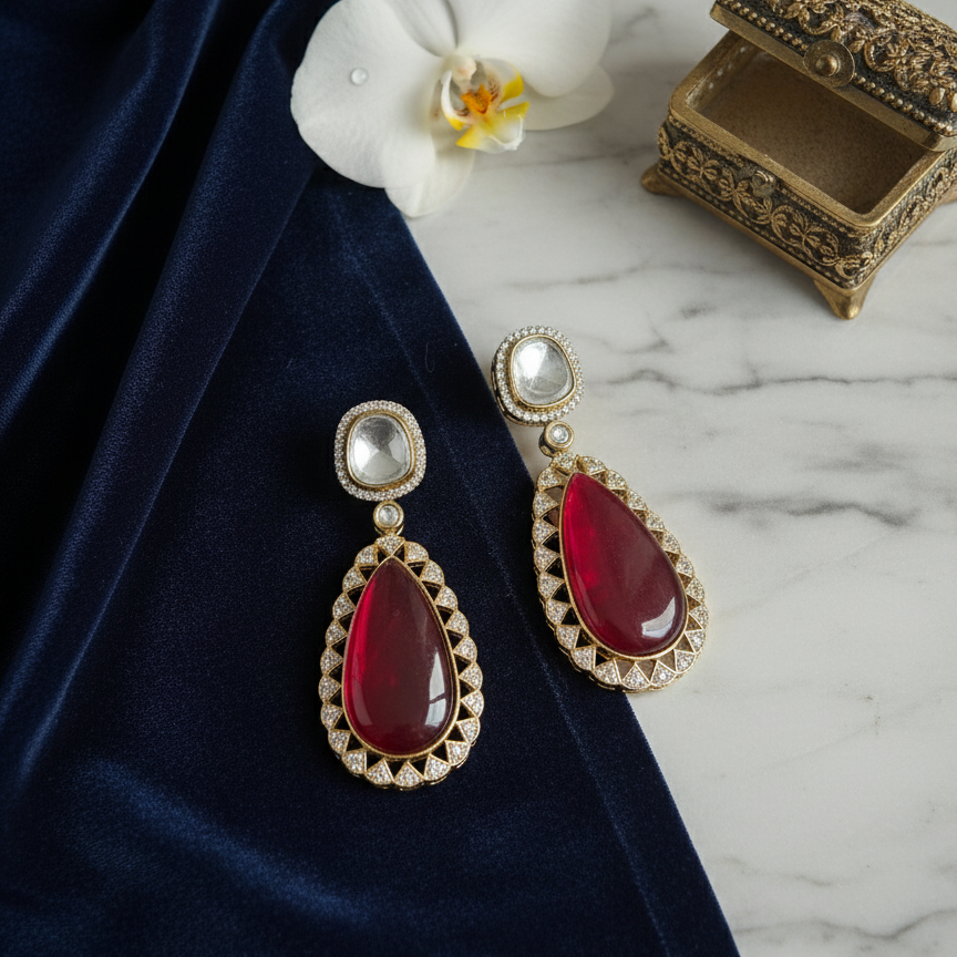 Priya Classy Kundan Moissanite Drop Earrings