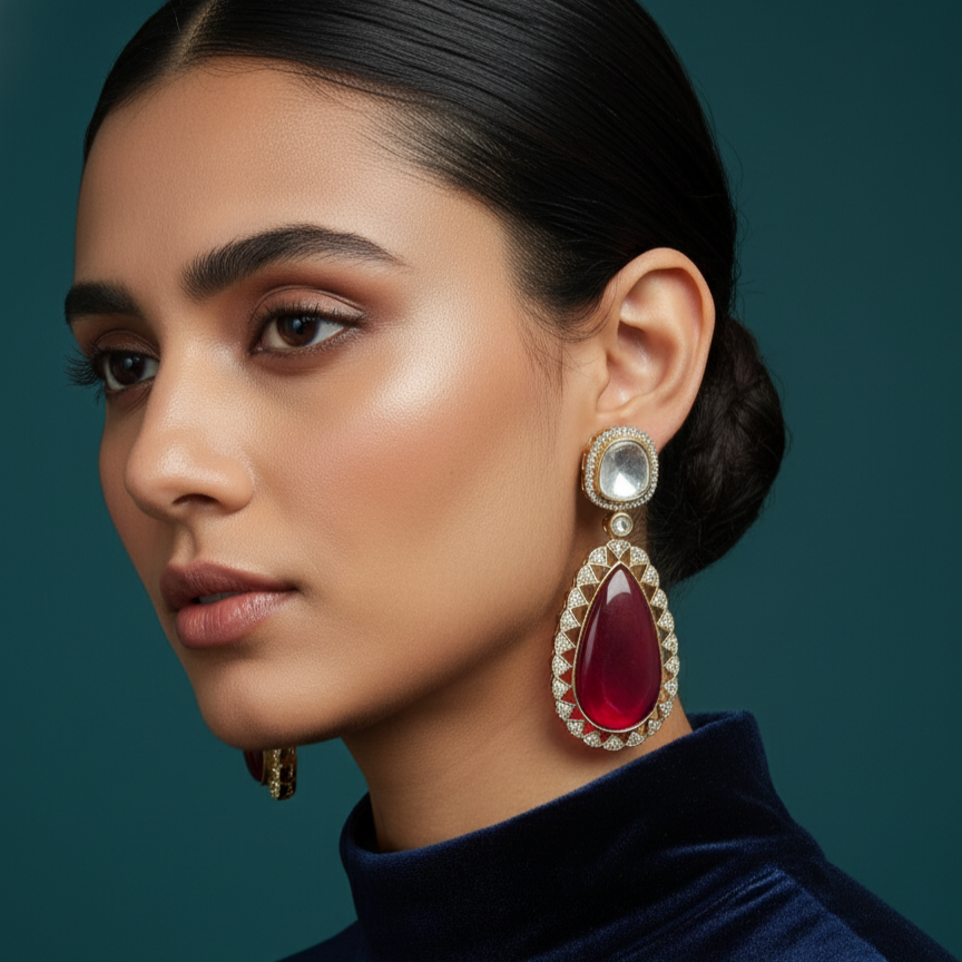 Priya Classy Kundan Moissanite Drop Earrings