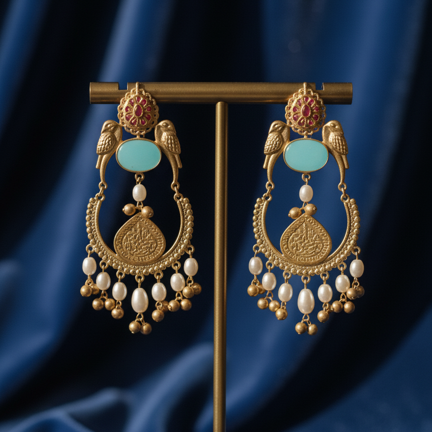 Elegant Gold Plated Moissanite Chanbaali with Pearl Drop Jhumka