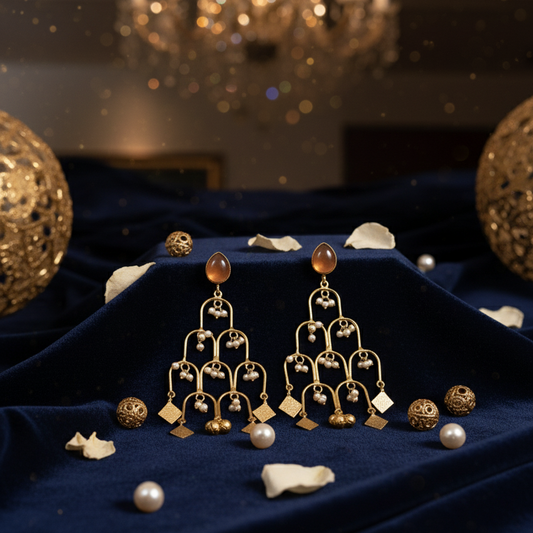 Classy Moissanite Orange stoned embellished with Pearl teardrop Earrings