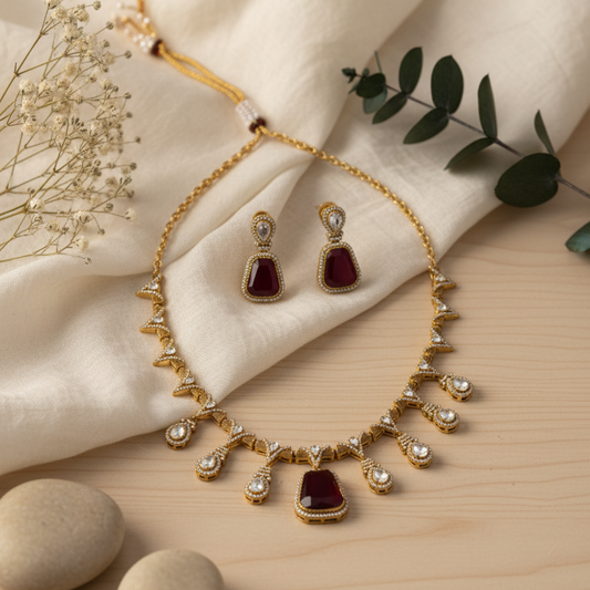 Classy Moissanite Premium Kundan Necklace and Earrings