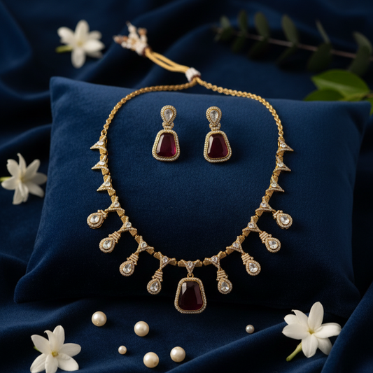 Classy Moissanite Premium Kundan Necklace and Earrings